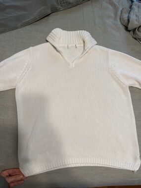 Women’s vintage white Shawl Collar Knit Sweater 100% cotton